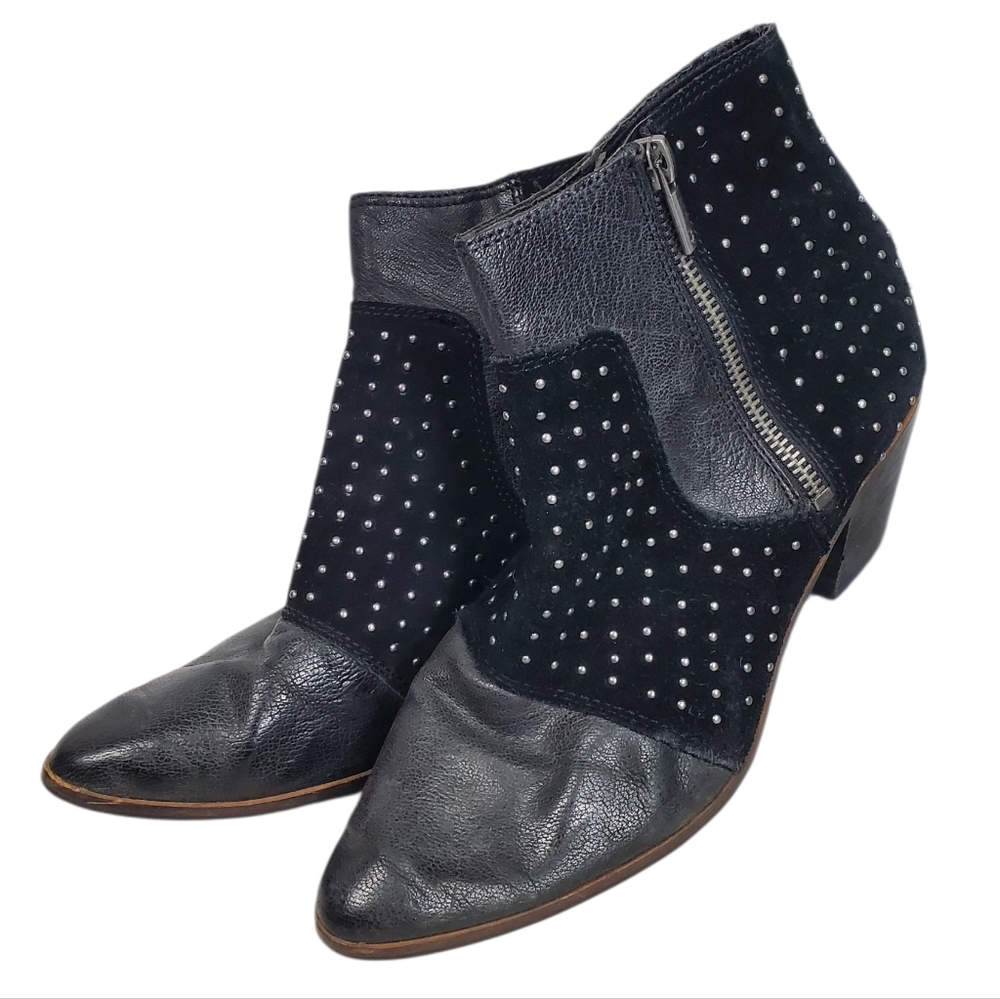Lucky Brand LK-Leer Zip Up Ankle Boots Black Grunge 7M Gothcore Band Studded